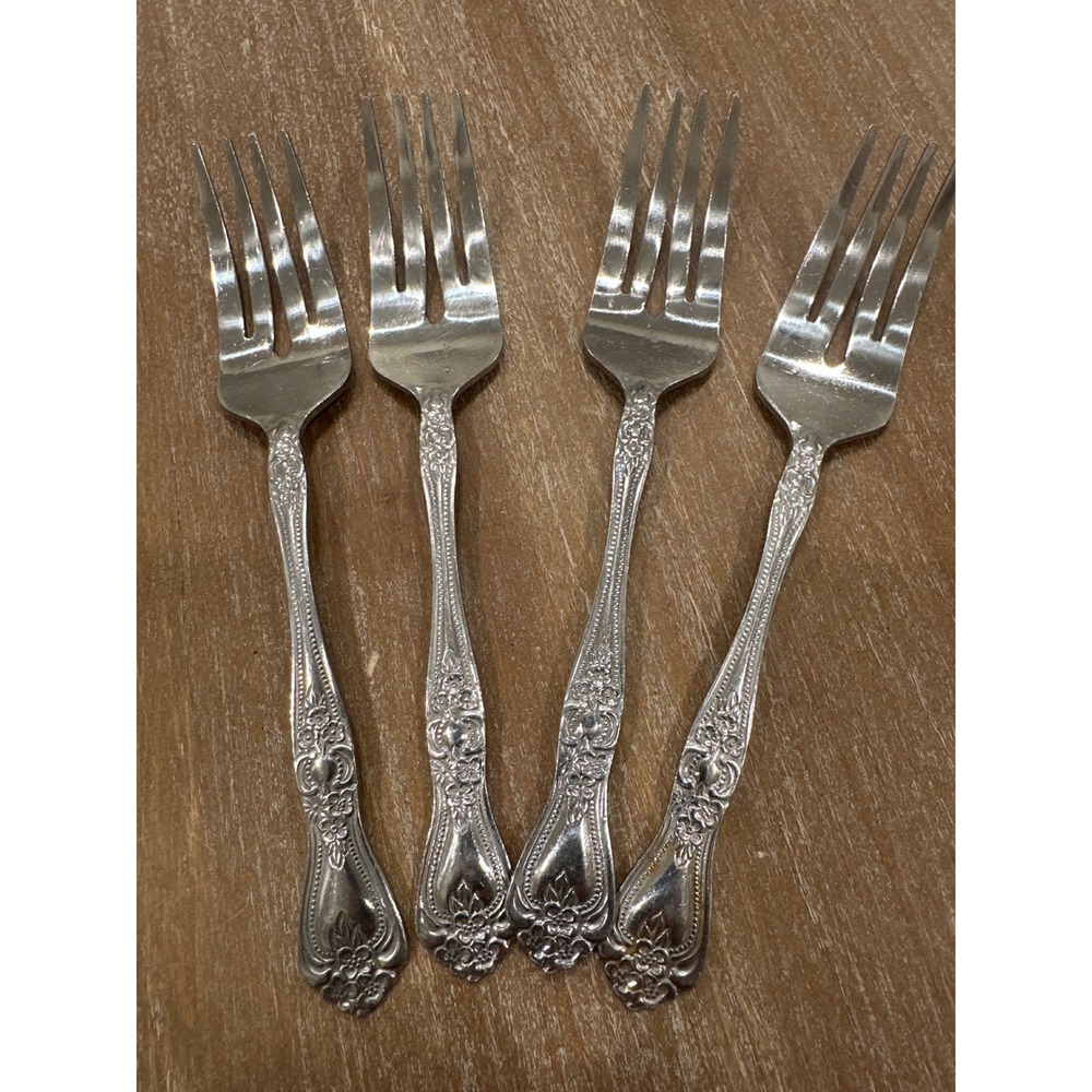 Rogers Stainless China SH Dream Rose Forks Set of 4 Silver Tone Flatware